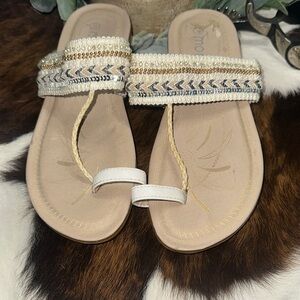 Elegant Beaded Sandals by Moca in Gold and Silver embellished metallic details